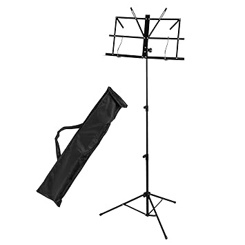 CASCHA Notenständer aus Metall mit Tragetasche, Notenhalter, Foldable Music Stand, zusammenklappbar, höhenverstellbar, schwar