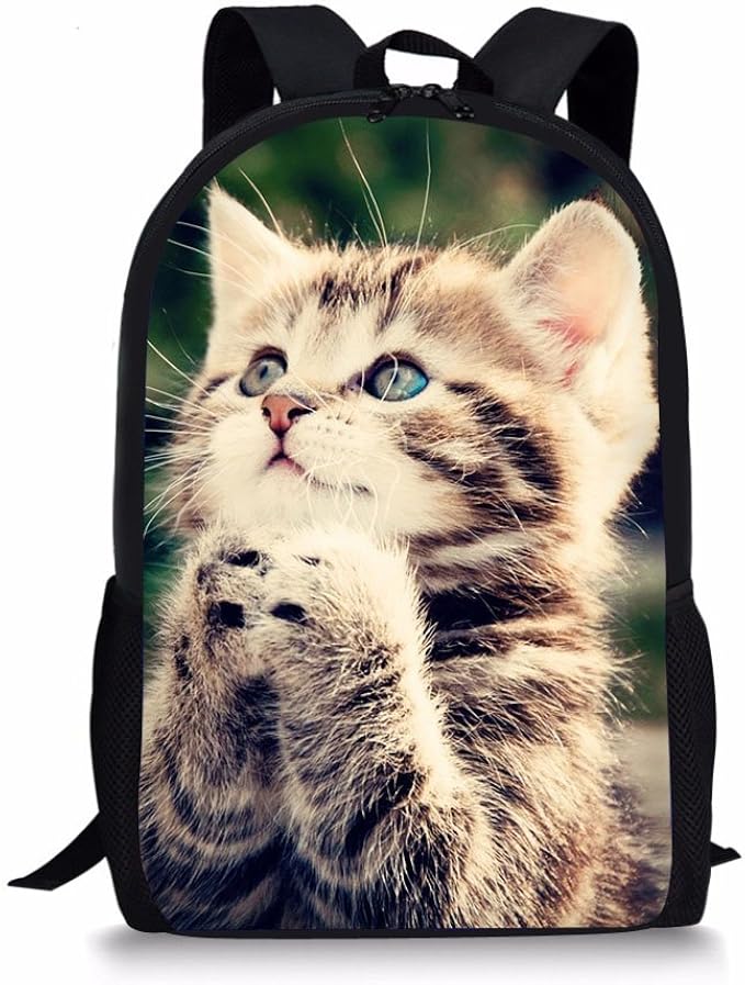 HUGSIDEA Cute Kids School Bag Shoulder Bookbag Cat Printing Backpack
