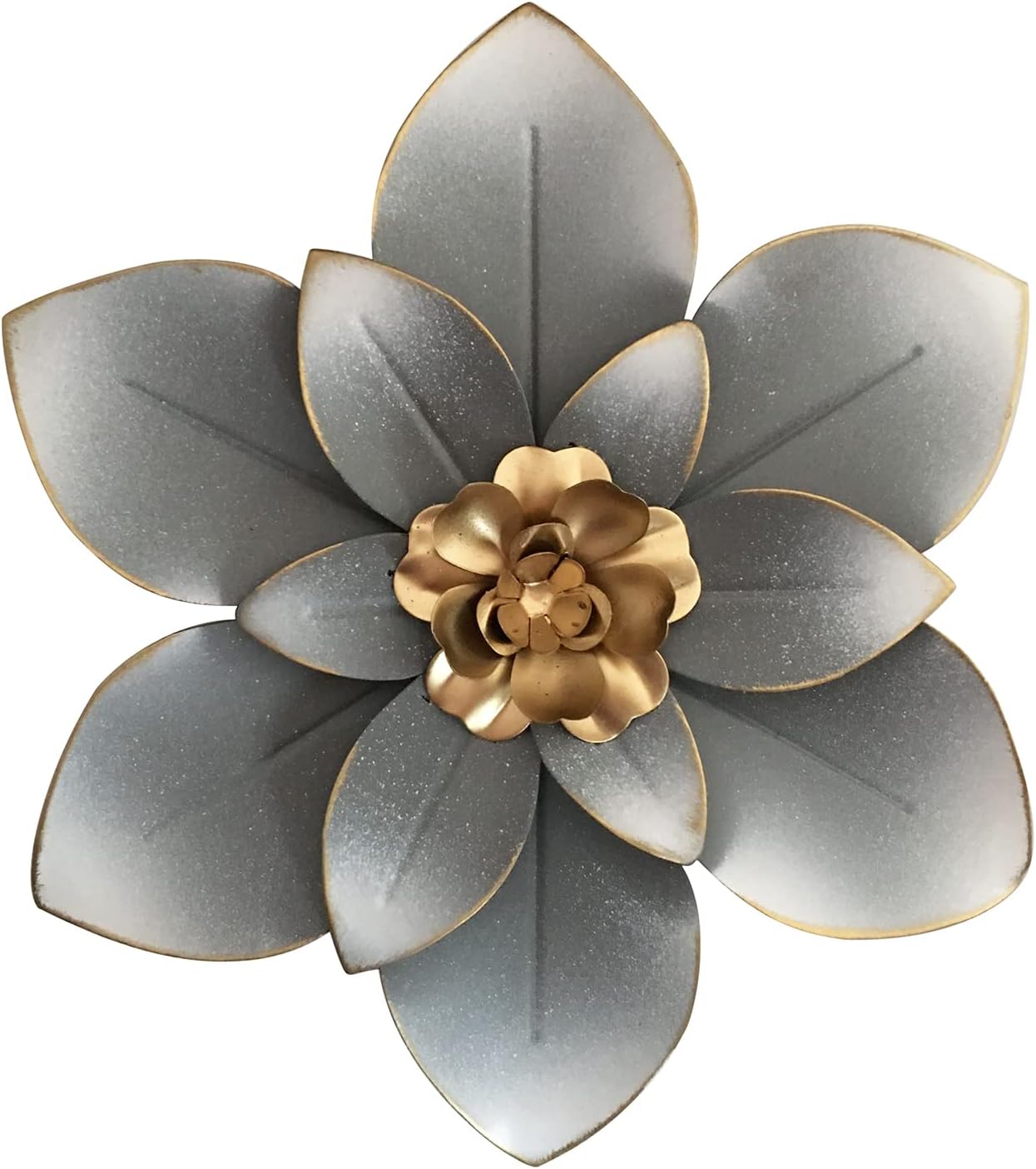 Plaques & Wall Art - Metal Flower Wall Art Decor, 10“ Rustic Modern Floral Sculpture, Distressed Iron Wall Hanging Home Decoration Accent Artworks for Indoor Kitchen Bedroom Living Room Office Outdoor Garden Patio (07-Grey)