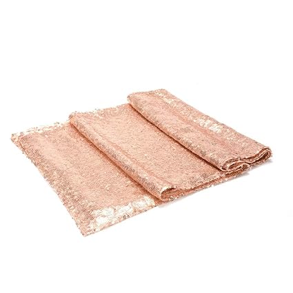LinTimes Sparkly Sequin Rectangle Tablecloth for Home Birthday Christmas Party Banquet Table Decoration, 12 x 108 inch, Glitter Rose Gold