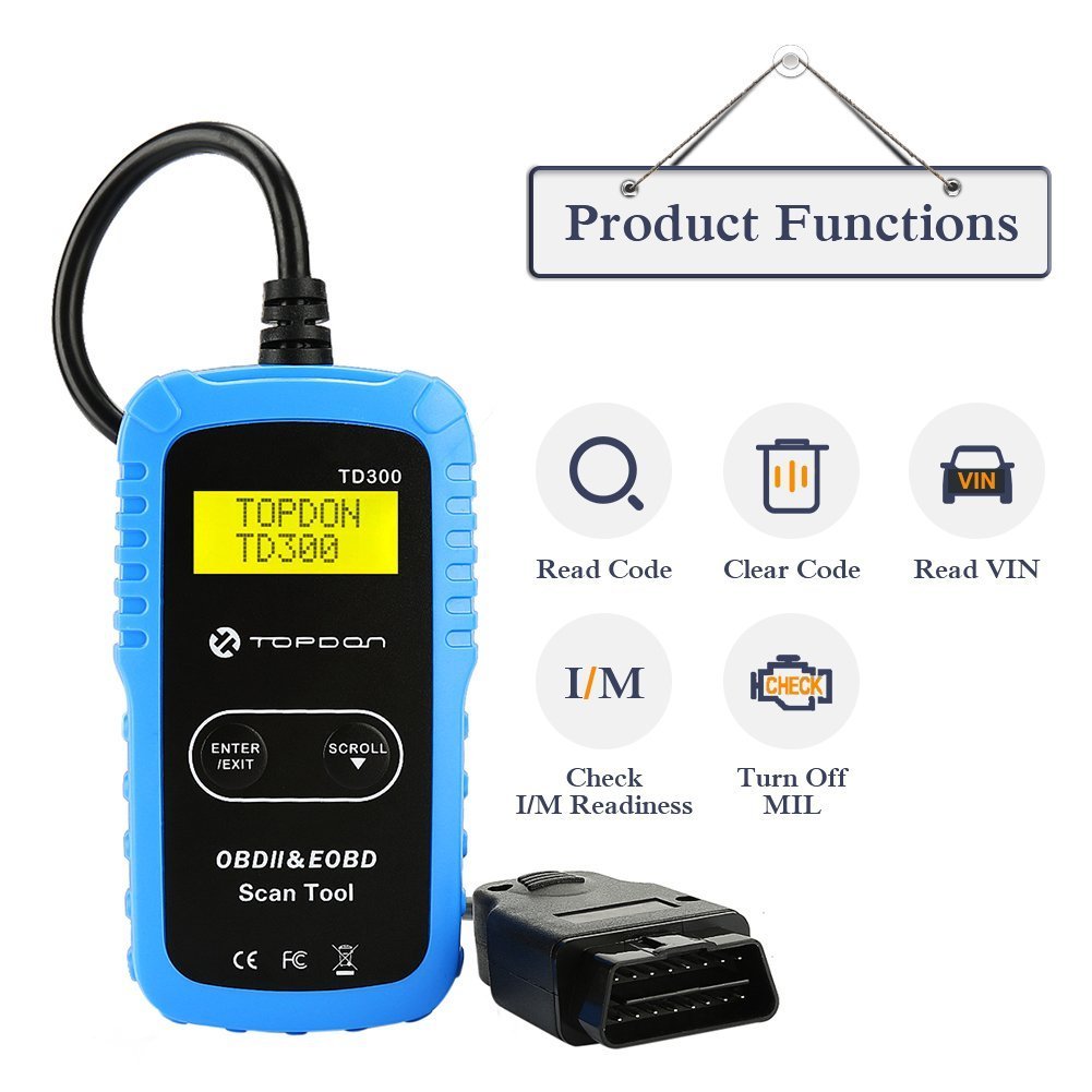 Amazon.com: TT TOPDON TD300 OBD2 Scanner, Car Code Reader for Check Engine  Light Turn-Off, I/M Readiness Status Monitoring and Vehicle Info  Retrieving: ...