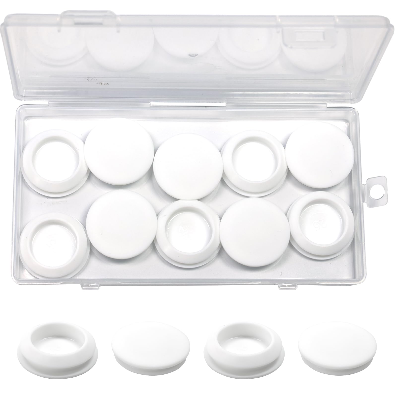 Photo 1 of 10 Pcs 25 mm Silicone Rubber Plugs Snap in Locking Hole Plugs for 25-27 mm (1"-1-1/16") Round Holes, Flush Type Rubber Stoppers, Flexible Tube Pipe End Caps Covers, Waterproof Sealing Plugs, White