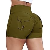 FITTOO Scrunch Butt Lifting Shorts for Women with Pocket Cross High Waist Crossover Yoga Workout Booty Shorts