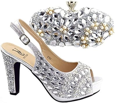 silver shoes and matching bag