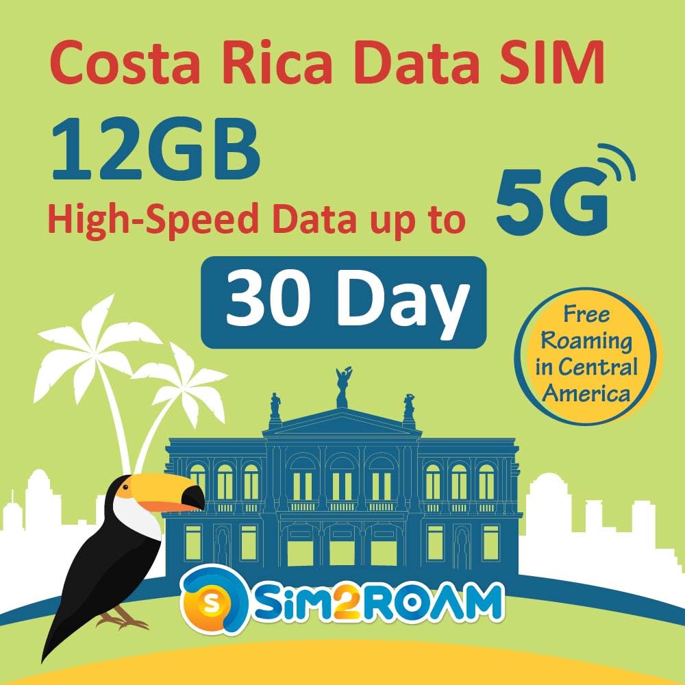 Costa Rica Data ONLY Sim Card 30 Daysl10GB of High-Speed up to 5G internet Data lFree Roaming in El Salvador, Guatemala, Nicaragua&Panama|NO Activation or ID authentication needed|Carte sim Costa Rica