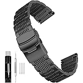 SIANIKE 18mm 20mm 22mm 24mm Mesh Stainless Steel Watch Band for Men Women Brushed and Polished Metal Watch Bands Strap Bracelet Deployment Clasp Black Silver