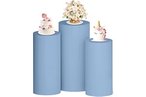 PATYDEST Cylinder Covers Set of 3 Spandex Cylinder Pedestal Stand Covers Dusty Blue Pedestal Covers Stretchy Cloth Cylinder Cover Flexible Cover for Cylinder Plinth Stand for Dessert Table Decorations