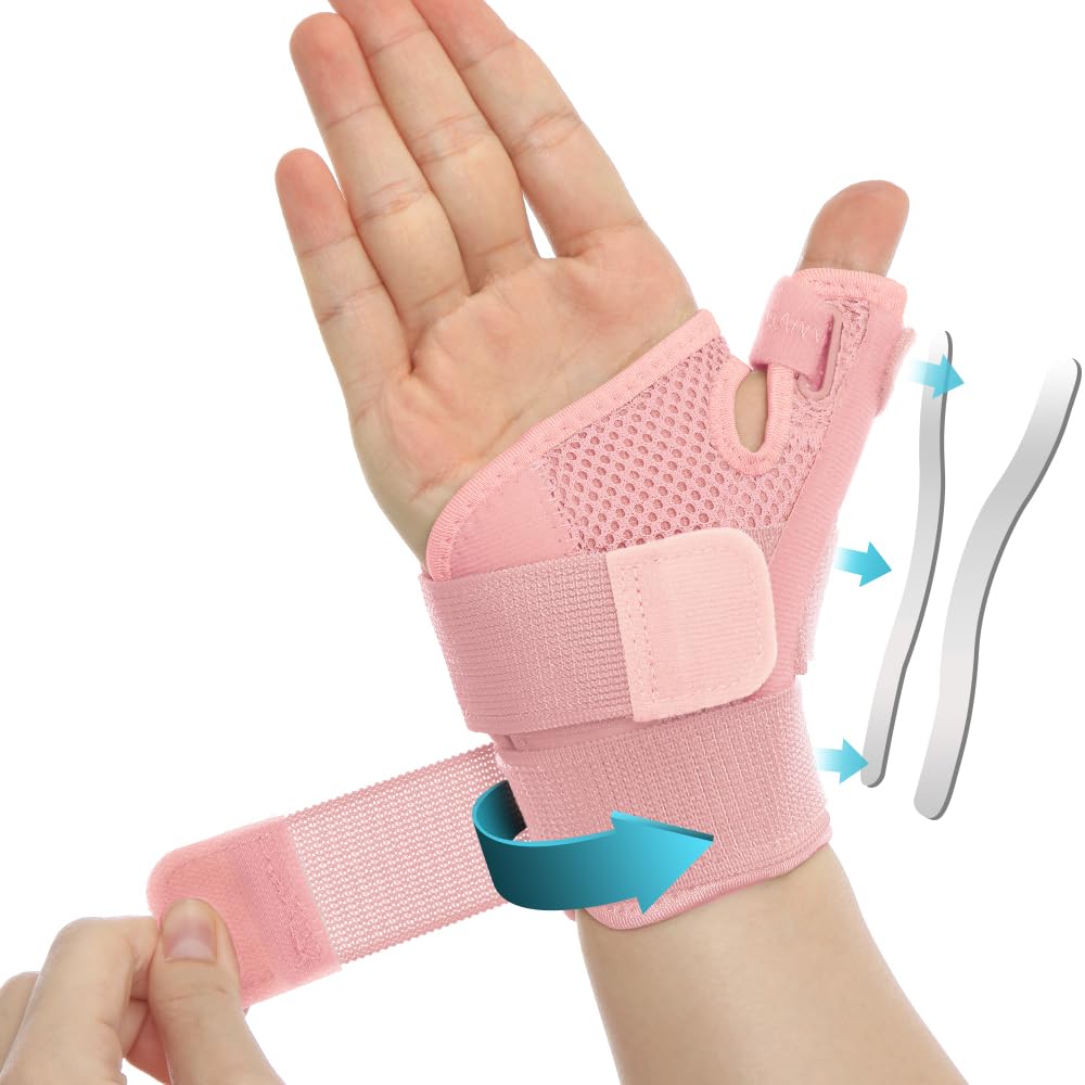 FORTEMOTUS Thumb Brace for Men and Women - Comfortable CMC Thumb Brace Spica Splint for Pain Relief, Tendonitis, Thumb Wrist Stabilization Support for Right & Left Hand - Universal Size Pink