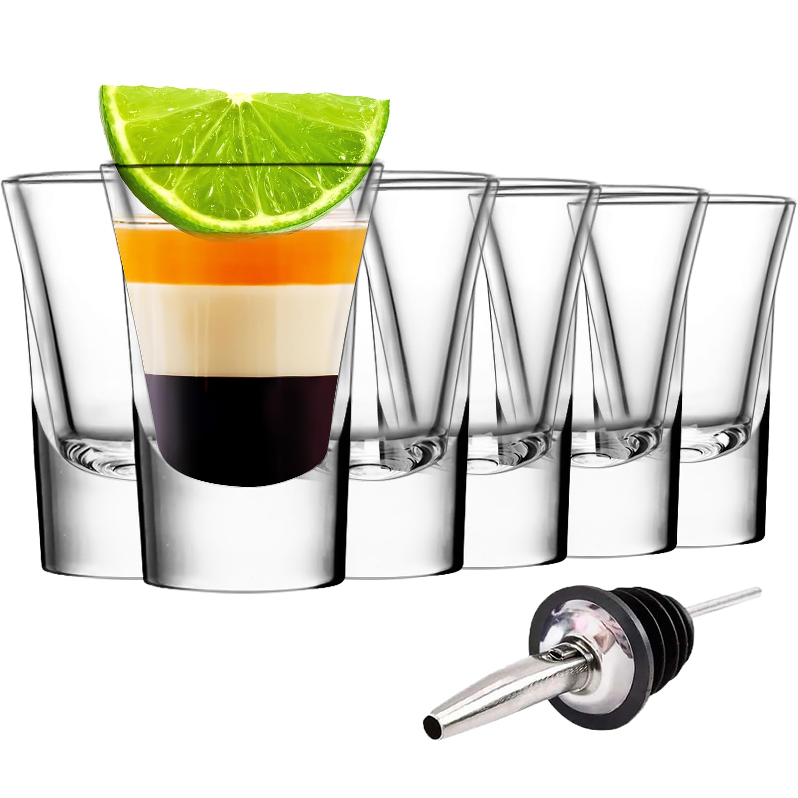SuproBarware Shot Glass Set 1.2 Ounce Tequila Shot Glasses Set of 6 with Heavy Base,Clear Shot Glass Bulk Small Glass Cup