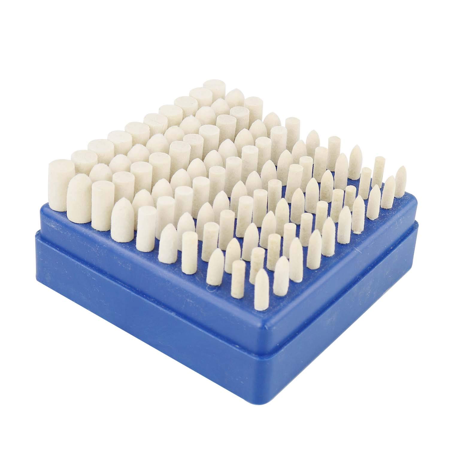 100pcs Wool Felt Mandrel Mounted Grinding Polishing Buffing Wheels Polishing Accessories Set-1/8 Inch Shank