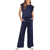 ANRABESS Women 2 Piece Outfits Tank Top & Palazzo Pants 2026 Summer Lounge Matching Sets Travel Vacation Beach Clothing