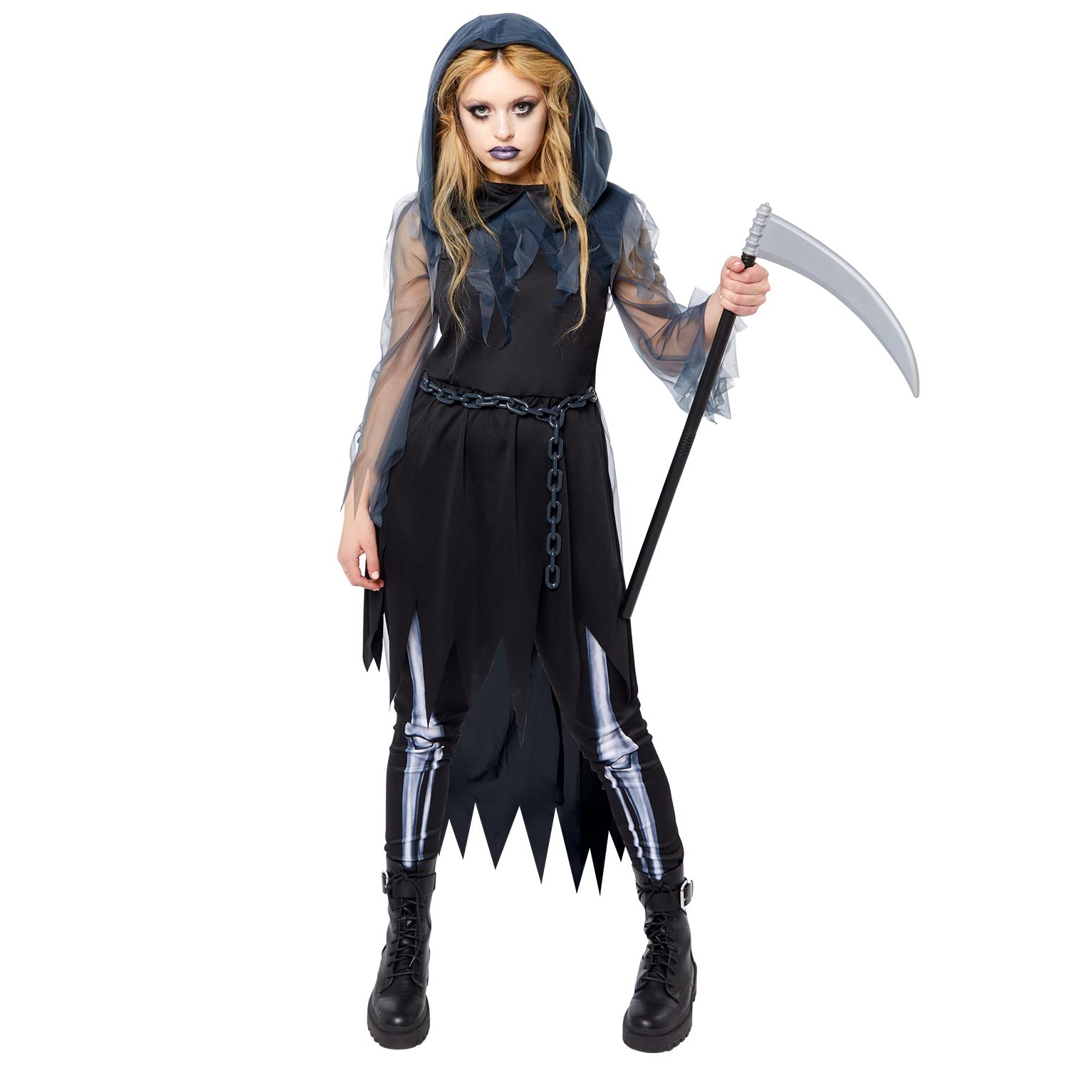 amscan 9917944 Women's Halloween Grim Reaper Fancy Dress Costume, Multi, Size: 12-14