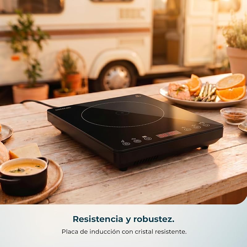 Placa de indução portátil Full Magma Slim Pure. 2000W, design de vidro, ecrã tátil, 9 níveis de energia, temporizador, alta resistência, fácil de limpar, superfície 26x32cm
