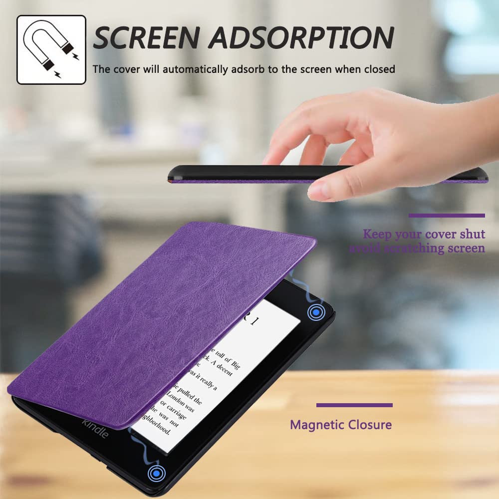 SCSVPN Case for Kindle Paperwhite - All New Lightweight PU Leather Smart Cover with Hand Strap, Auto Wake/Sleep for 6.8'' Kindle Paperwhite 11th Generation or Signature Edition 2021 Released, Purple