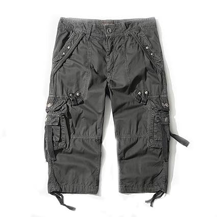 AYG Cargo 3/4 Hose Herren Bermuda Cargo Shorts Vintage Männer Capri Kurze Sommerhosen