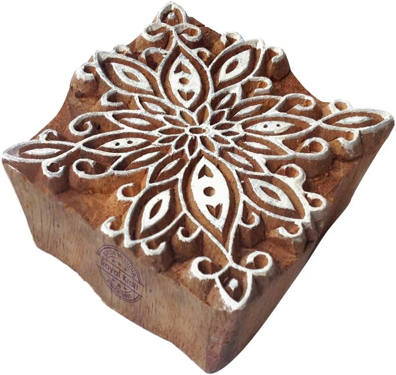 Royal Kraft Fancy Square Flower Pattern Wooden Block Stamp