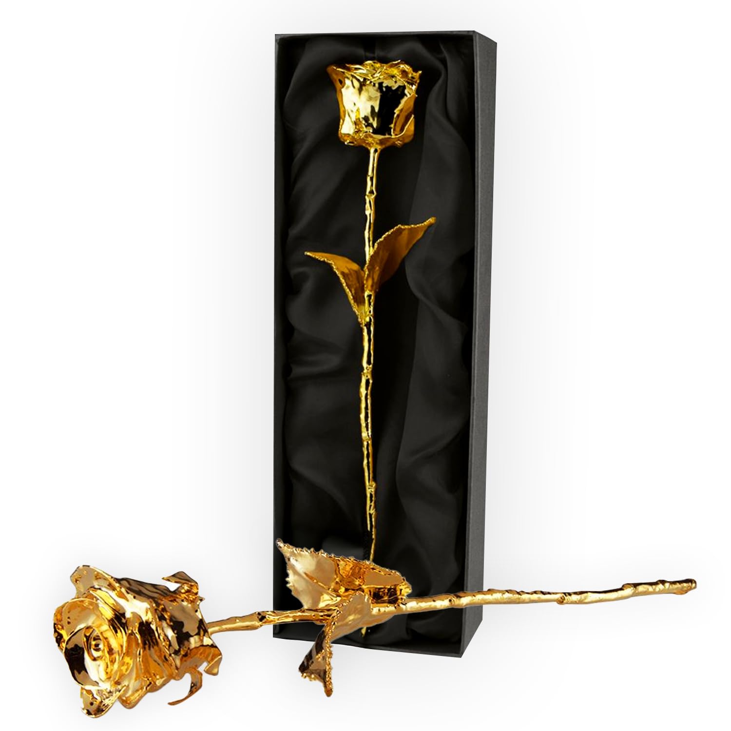 mikamax 24k Gold Rose - Real Rose Dipped in Gold With Certificate of Authenticity - 7-8 Inches - Luxurious Box 32 x 5 x 11 cm