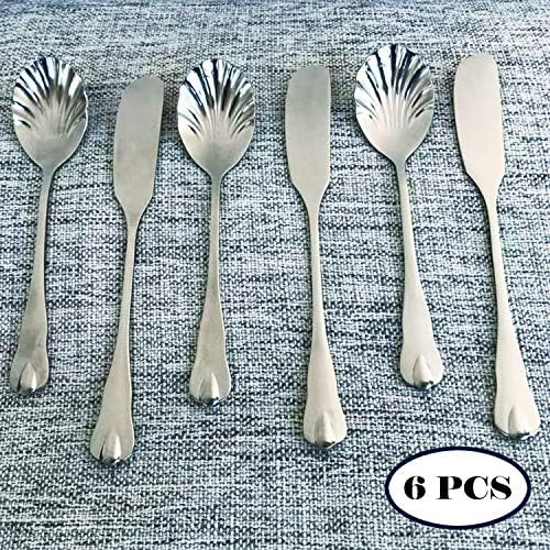 Coffee Tea Tableware, Seasonsky Stainless Steel Tableware 3 PCS Contain Shell Spoon and 3 PCS Butter Knife for Desserts, Sugar, Demitasse, Cake, Ice Cream, Kitchen