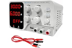 LWLONGWEI DC Power Supply Variable,30V 6A 180W Adjustable Switching Regulated DC Bench Power Supply with 4-Digits LED Power Display 5V/2A USB Output, Coarse and Fine Adjustments White