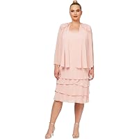 S.L. Fashions Women's Plus Size Short Sleeve Tiered Dress - Formal Caplet Style For Special Occasions