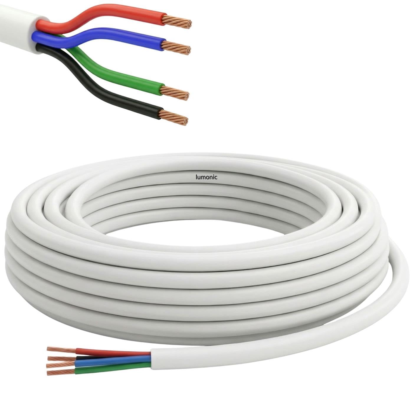 10m RGB LED Control Line 4x 0.34mm² LiYY Extension 4 Wire Press Cable White Power Cable