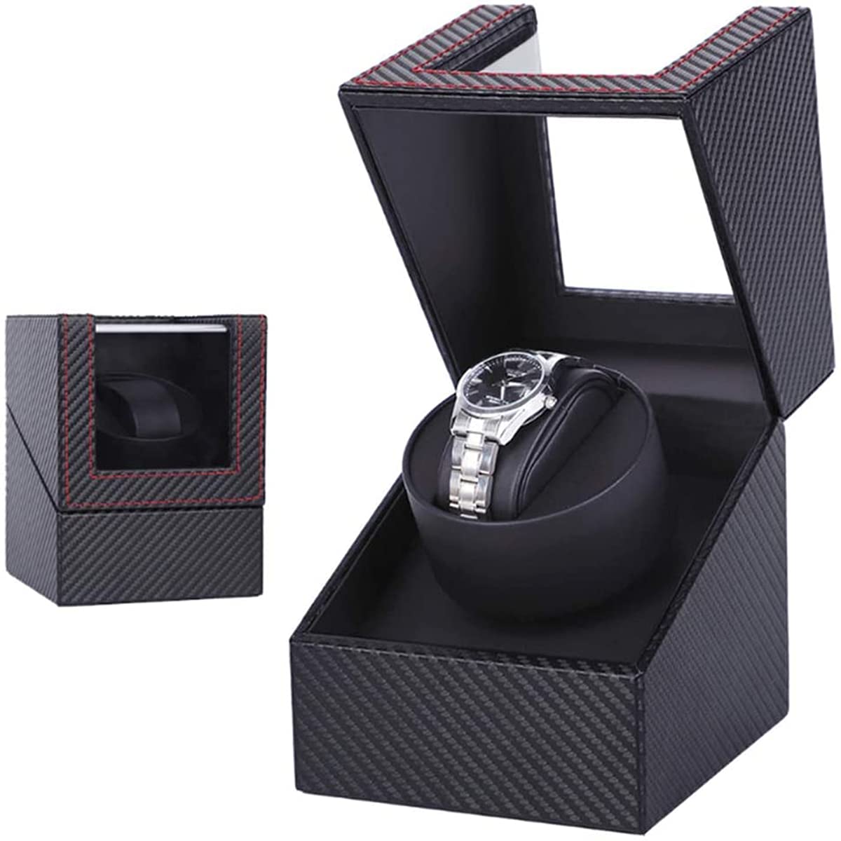 BeautySay ABC Watch Winder, Automatic Watch Winder Box for 1 Watches, Self Winding Carbon Fiber Watches Shaker with Quiet Motor for Mechanical Wristwatch, Battery Powered or AC Adapter