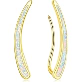 CiNily Opal Earrings, Ear Cuffs Climber Earrings for Women Hypoallergenic, 14K Gold Plated Cartilage Studs Crawler Stud Ear Rings Dainty Trendy Jewelry Fashion Ear Ring Birthday Gift for Her