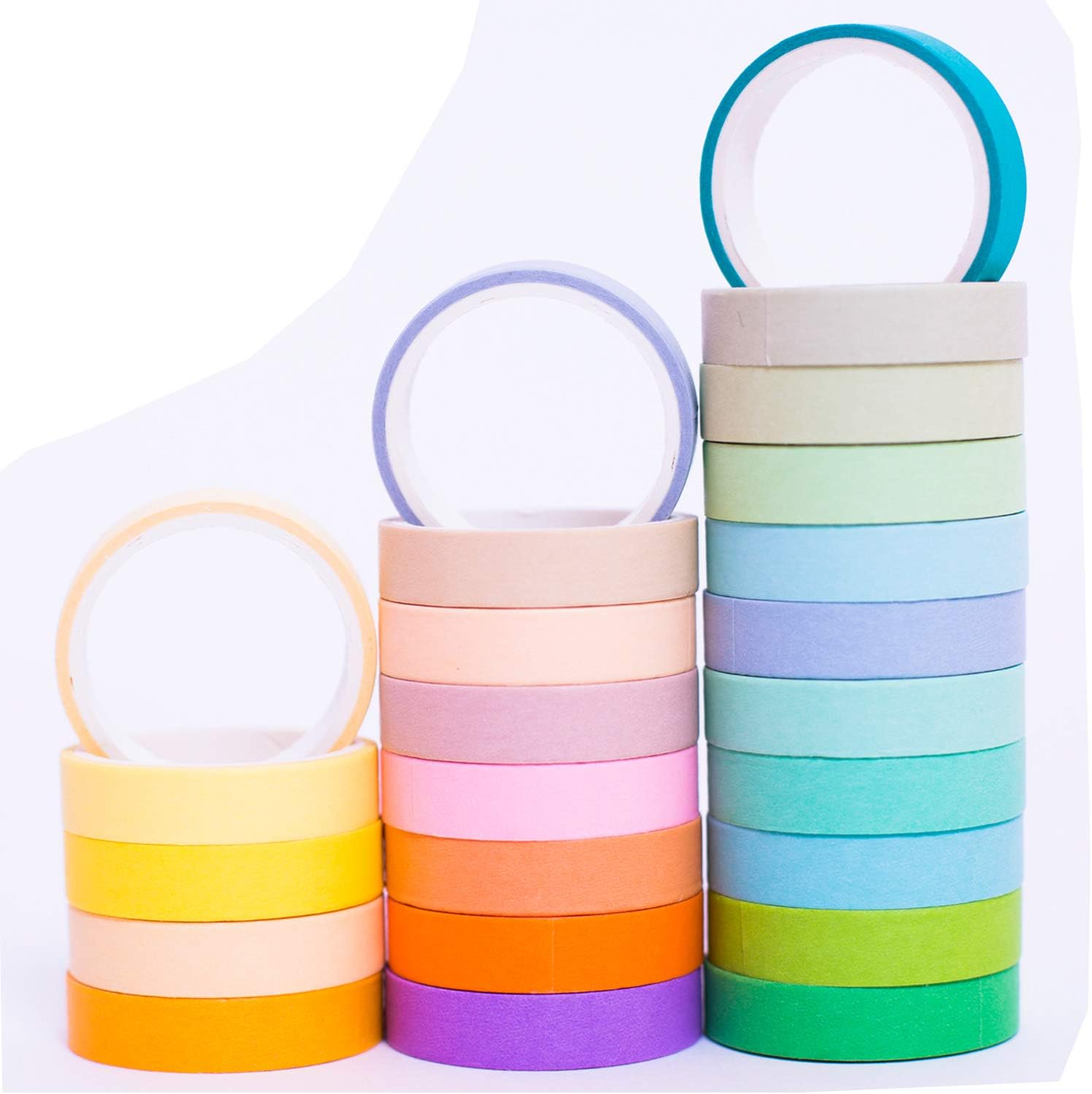 WylbJc 24 Rolls Decorative Washi Tape Set 9mm Wide, Colorful Washi Masking Adhesive Tape for Paper Crafts, DIY Arts, Scrapbooks and Gifts Wrapping Christmas Party Supplies and 5Pcs Stickers