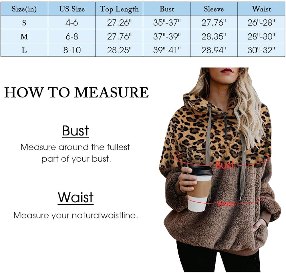 FUPHINE Womens Leopard Sherpa Pullover Hoodie with Pockets Warm Fuzzy Fleece Sweatshirt Fluffy Coat Outwear at  Women’s Clothing store