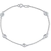 Bling Jewelry Elegant Delicate Cubic Zirconia CZ By The Inch Anklet Chain Link Ankle Bracelet For Women Rose Gold Plated .925 Sterling Silver 9 Inch