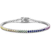 Gemsme 18K White/Yellow Gold Plated Tennis Bracelets for Women Colorful Round/Square Cubic Zirconia Bracelet Multiple Colors Hypoallergenic Jewelry Gift Link 6.7 Inches