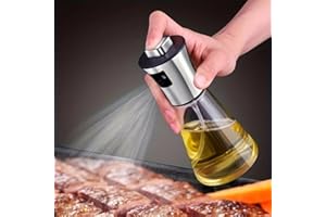 200ml Oil Spray Bottle Large Capacity 304 Stainless Steel and Glass for Kitchen BBQ Grilling Olive Oils, Transparently, 40.6 
