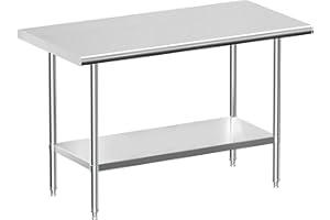 JOPHUN Stainless Steel Work Table, NSF Commercial Worktable with Undershelf and Legs for Restaurant, Home and Hotel - 24" D x 48" W x 34" H Inches