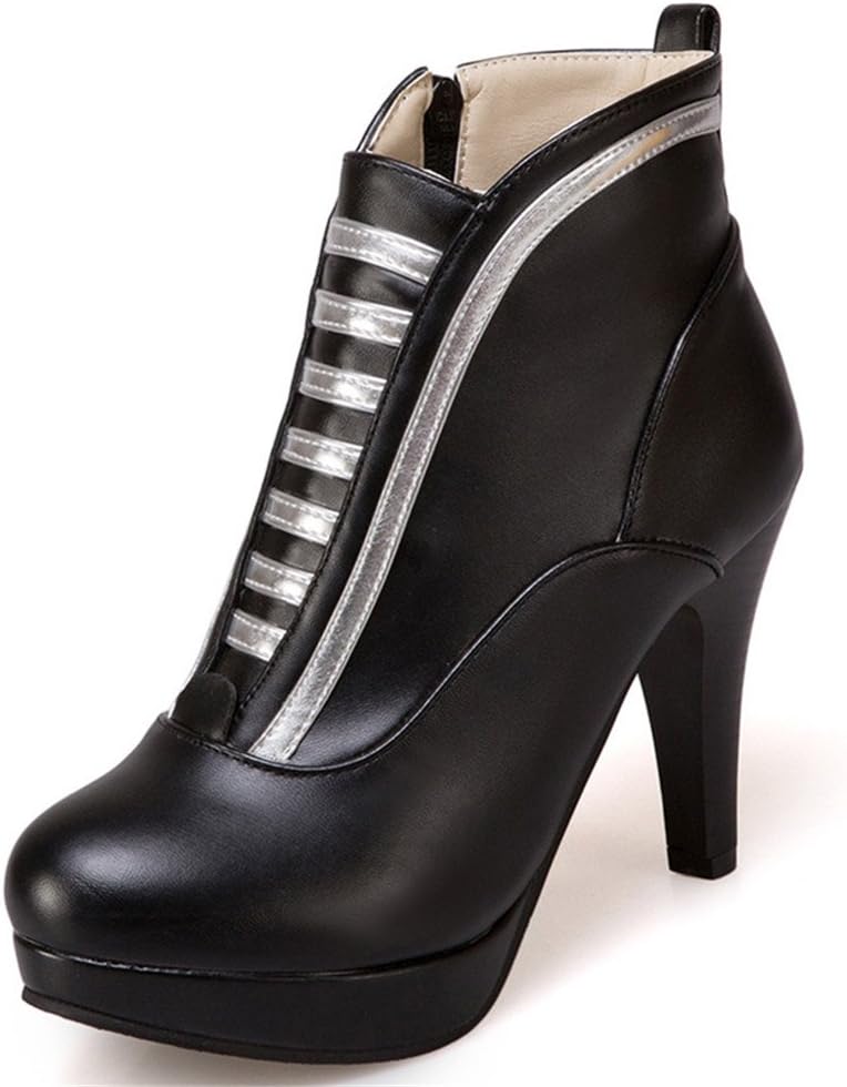 Women's Autumn Winter Sexy Fashion High Heel Zipper Cone Heel Platform Pumps Leather Ankle Boots