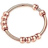 Ursilver S925 Sterling Silver Spinner Ring for Women, Anxiety Ring, Stress Relieving Ring with Beads, Fidget Ring, Silver, Unisex Jewelry