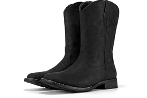 Rollda Cowboy Boots for Men Western Boots Men's Square Toe Chunky Heel Mid-Calf Boots Classic Embroidered Pull On Boots