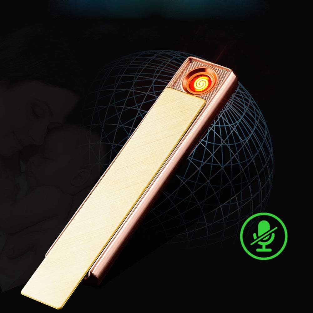 USB Rechargeable Lighter, Windproof USB Coil Slim Lighters Electric Flamless Coil Cigar Candle Light with Gift Box (Gold)