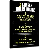 Inspirational Canvas Wall Art Motivational Entrepreneur Quotes 3 Simple Rules in Life Print Poster Positive Sign Picture Painting Wall Decor for Home Bedroom Office Artwork Ready to Hang [12''Wx18''H]
