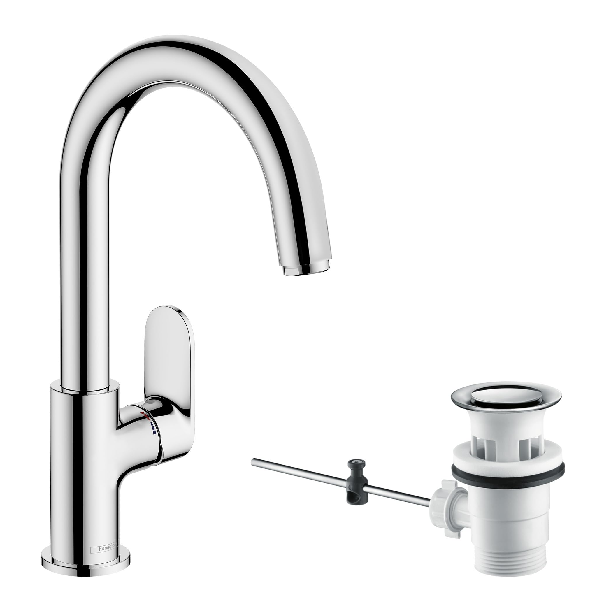 hansgrohe Vernis Blend Basin Mixer Tap with swivel spout and pop-up waste set, chrome, 71554000
