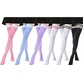 DRESHOW 6 Pairs High Thigh Socks Striped Over Knee Thin Tights Long Stocking for Women Leg Warmer
