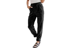 EVALESS Corduroy Pants for Women Casual Drawstring Elastic High Waist Straight Leg Pants Loose Comfy Trousers with Pockets