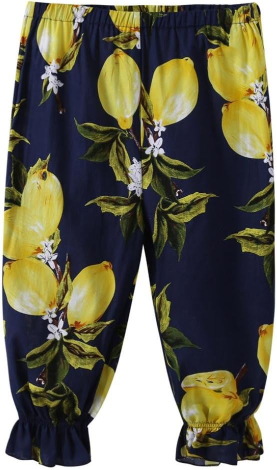 Winkey 1-7 Years Old Baby Girls Clothing,Toddler Kids Baby Girls Lemon Printing Loose Casual Pants Leggings Trousers (4-5 Years Old, Navy)