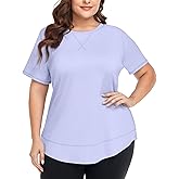 COOTRY Plus Size Workout Tops for Women Short Sleeve Loose fit Shirts Athletic Gym Yoga Clothing