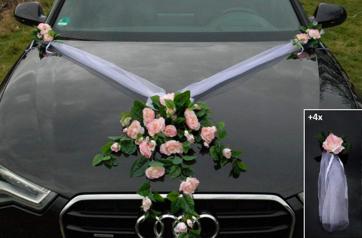 Car Decoration Lace Bouquet Car Jewellery Bride Couple Rose Decoration Wedding Car Wedding Decoration Car (Light Pink) — image 1