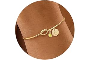 KAERUN Initial Birthstone Gold Bracelets for Women Trendy 14K Gold Plated Letter A-Z Initial Charm Bracelet Tie the Love Knot Adjustable Cuff Bangle Birthstone Bracelets Birthday Bridesmaid Proposal Gifts