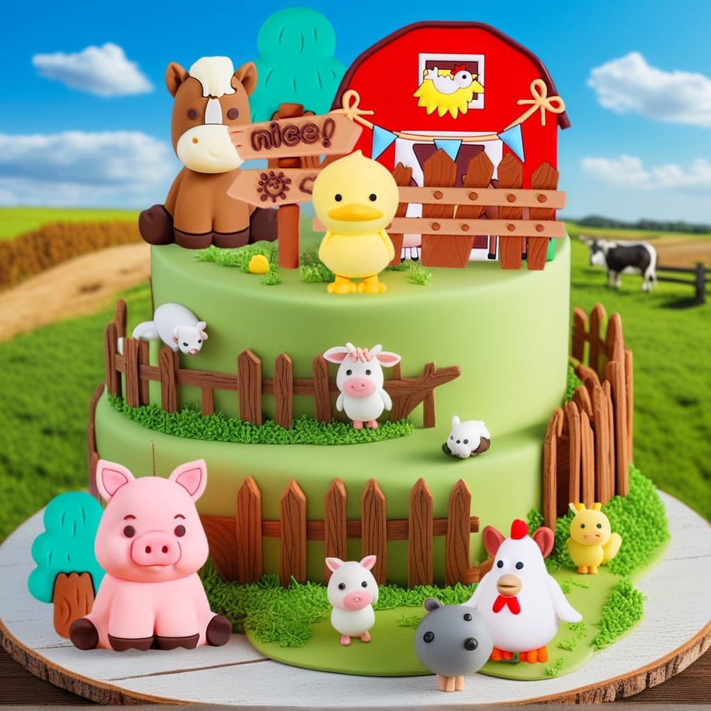 LaVenty Bauernhof Tier Kuchen Dekoration Schaf Kuchen Topper Bauernhof Tier Geburtstag Dekoration Kuh Kuchen Dekoration Schwein Kuchen Topper Für Bauernhof Tier Babydusche Geburtstag Dekorationen 2