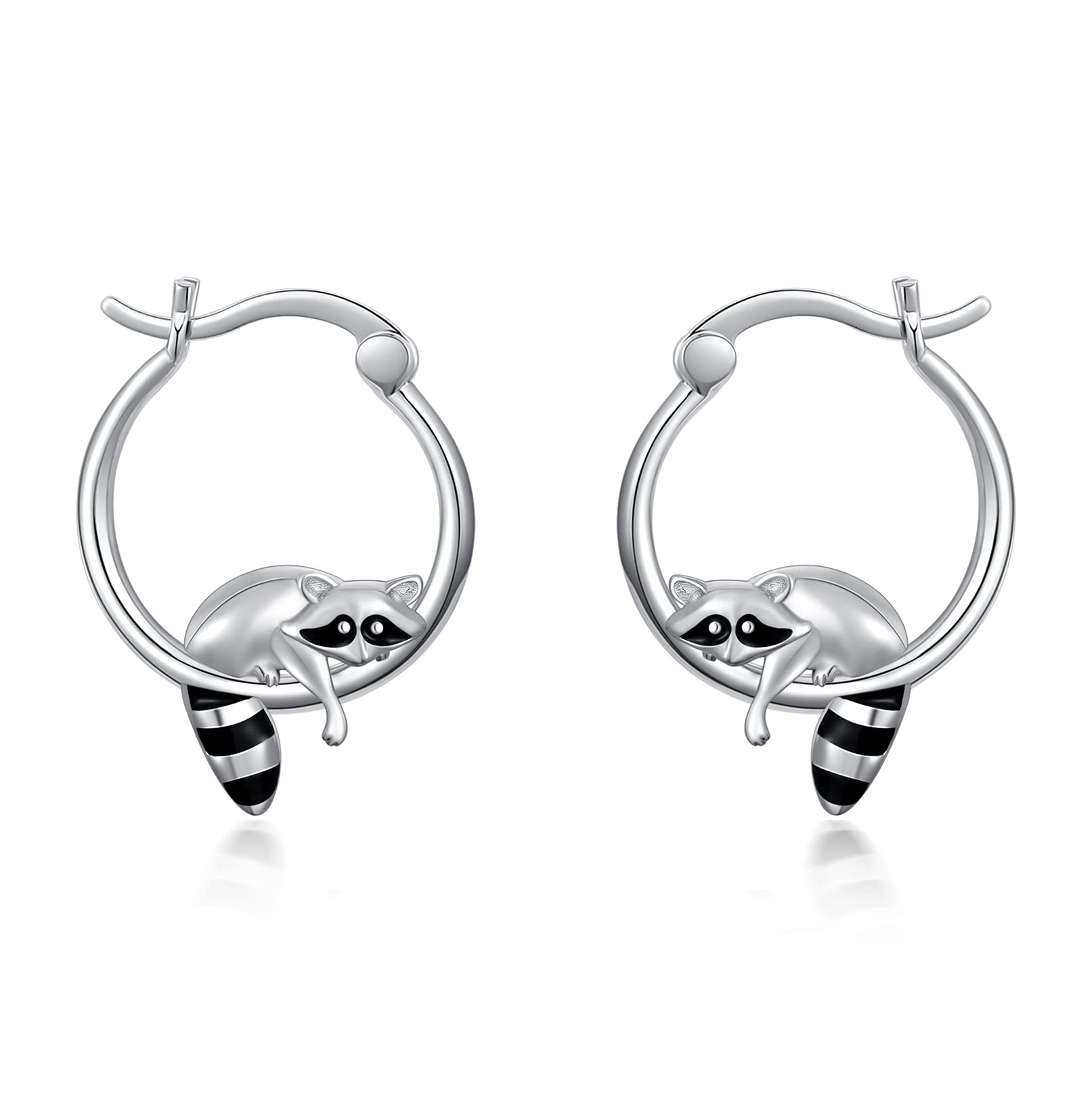 Raccoon Earrings 925 Sterling Silver Raccoon Hoop Earrings Raccoon Jewellery Gifts for Women Girls