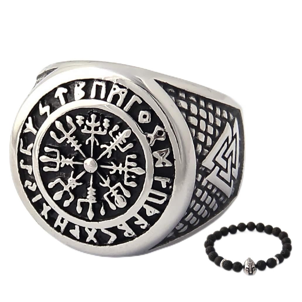 ENXICO Vegvisir El anillo de brújula rúnica vikinga con círculo de runa y símbolo de doble valknut de acero inoxidable 316L joyería vikinga escandinava nórdica (8)