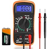 Digital Multimeter Voltmeter Battery Voltage Multi Tester Continuity Ohm Volt Amp DC AC Current Resistance Diodes 2000 Counts Electrical Test Meter with Leads Backlight LCD Display