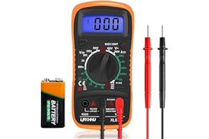 LJPXHHU Digital Multimeter Voltmeter Battery Voltage Multi Tester Continuity Ohm Volt Amp DC AC Current Resistance Diodes 2000 Counts Electrical Test Meter with Leads Backlight LCD Display